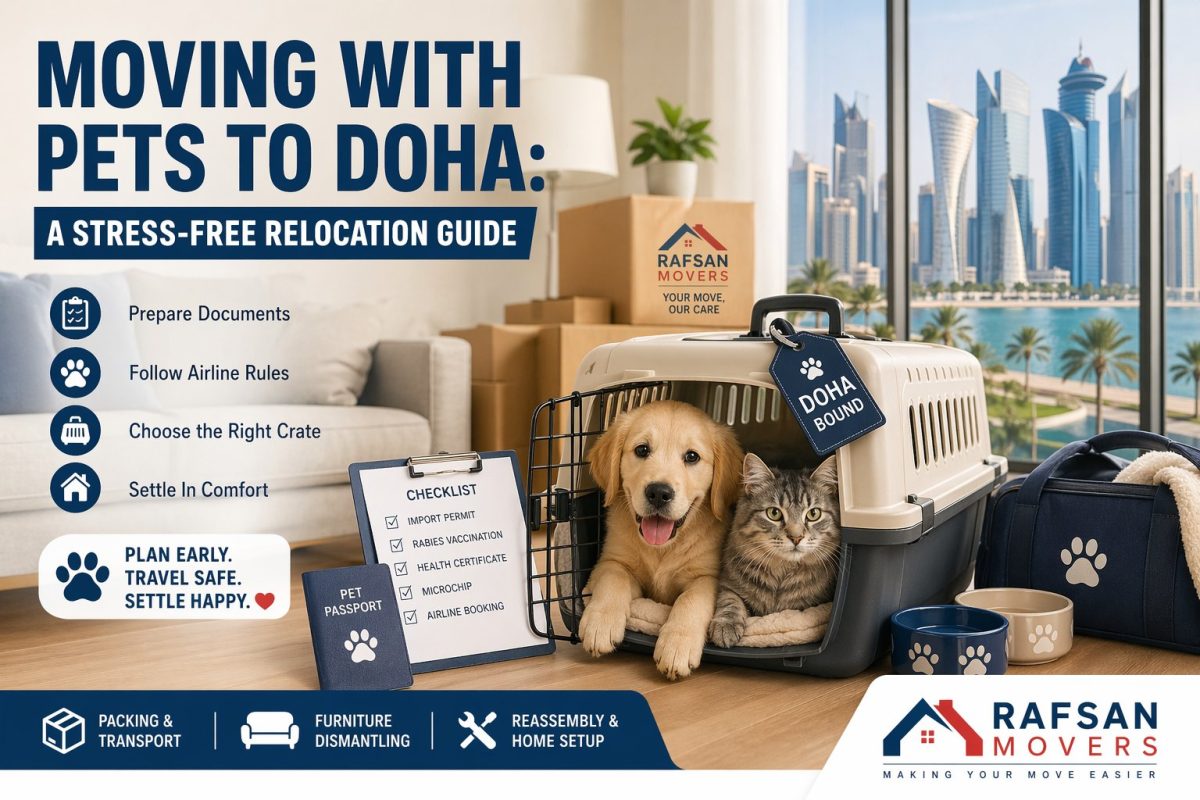 Moving with pets to Doha — stress-free relocation guide for families bringing cats, dogs, and other pets to Qatar, with expert tips on safe transport, housing, and smooth settling-in