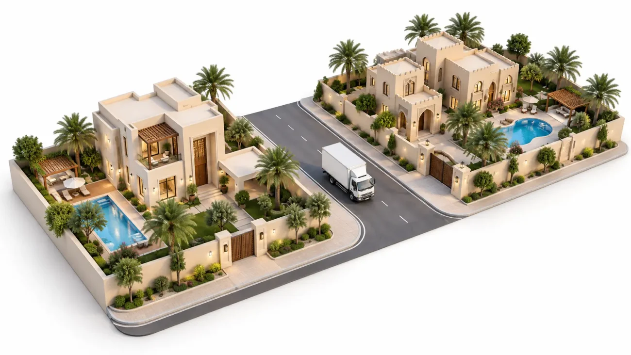 Luxury villas with poolside gardens — elegant residential properties featuring modern architecture, landscaped greenery, and premium outdoor leisure spaces for families and guests.